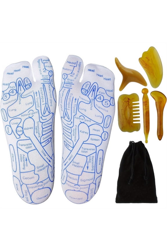 Set of 7 Foot Massage Socks for Women and Men, with Beginner Acupoint Massage Tools and Foot Massage Rod, Ideal for Relaxation and Gifting