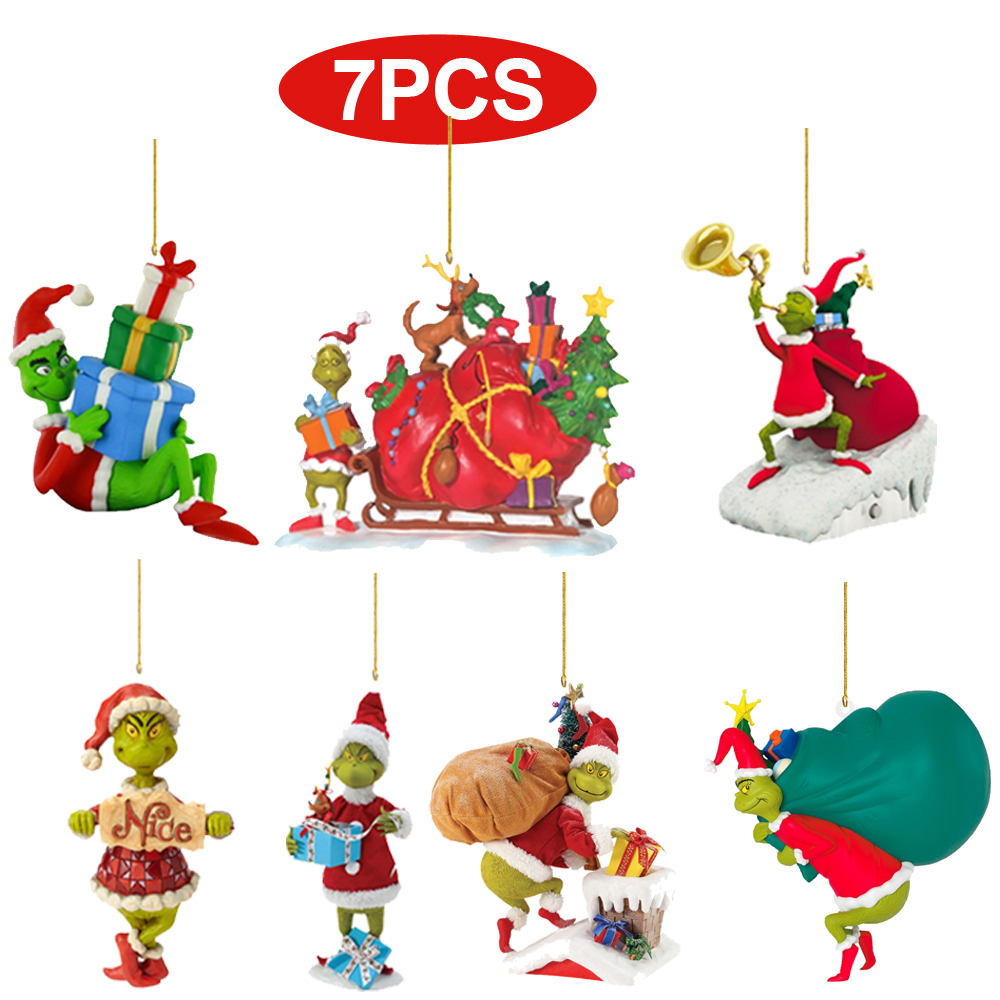 Set of 7 Grinch Christmas Ornaments Home Ornaments Acrylic Double Sided