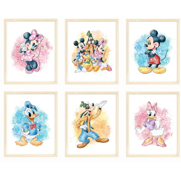 Set of 7 Mickey Mouse and Friends Wall Art Prints - Unframed Disney-Themed Posters for Kids' Room Dcor (8"x10")