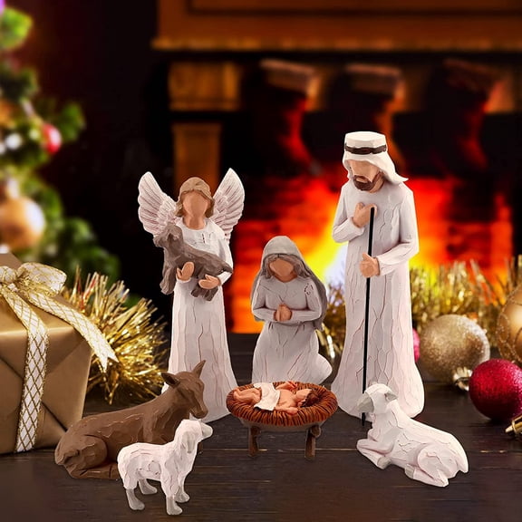 Set of 7 Nativity Figurines Sculpted Hand-Painted Nativity Figures Nativity Sets for Christmas Indoor
