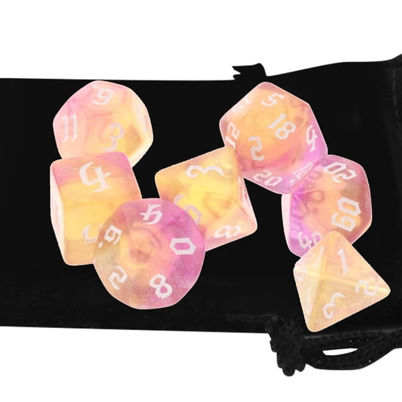 Set of 7 Polyhedral Dices Set D4-D20 Bar Toys with Pouch for Role Playing Board Game Math Teaching Classroom Accessories , Yellow, as described J