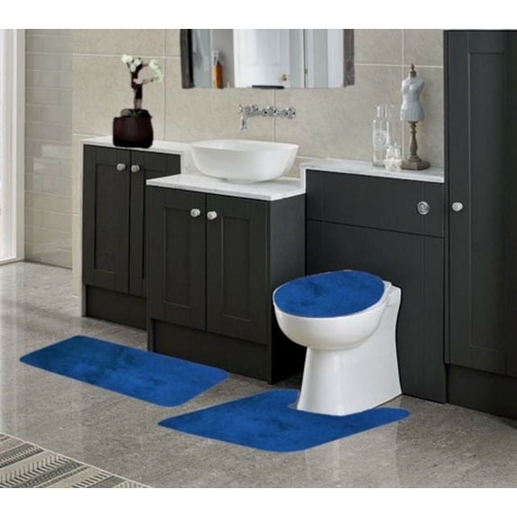 Set of 7 piece Royal Blue Color #6 bath mat rug Non Slip Soft Shaggy Chenille 1 Mat ,1 Contour Mat, 1 Lid Cover Plus 4pc Ceramic Accessories