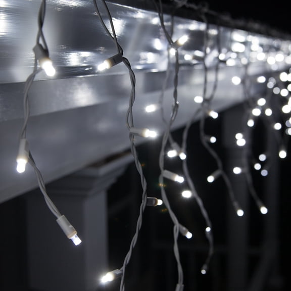 Set of 70 LED Cool White Icicle Lights with White Wire 6 in. Spacing
