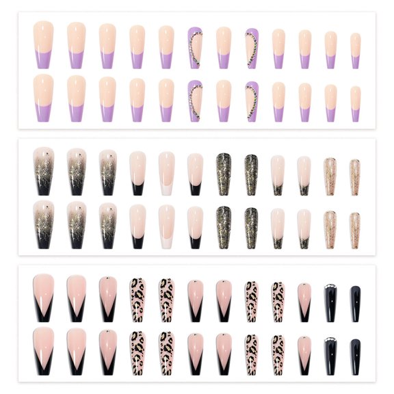 Set of 72 false nails, ABS, 3 Models, Multicolor