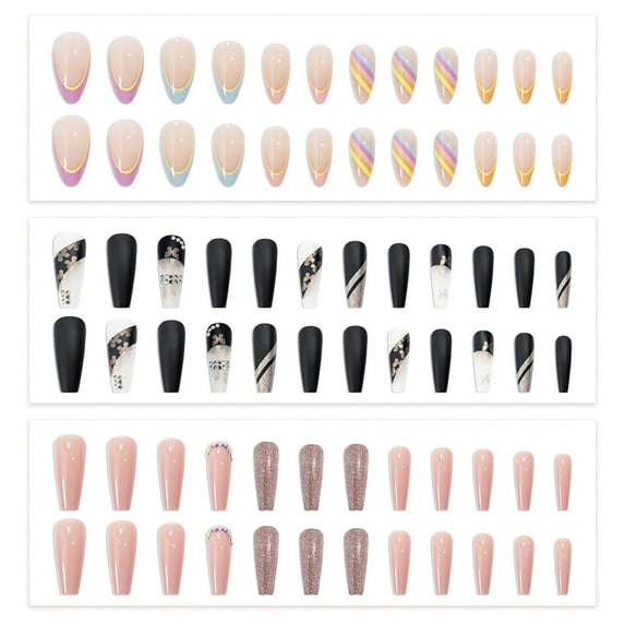 Set of 72 false nails, ABS, 3 Models, Multicolor