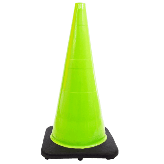 (Set of 8) 28" RK Lime Safety Traffic PVC Cones with Black Base