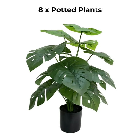 Set of 8 Artificial Potted Split Philodendron (Monstera) Plants 20"