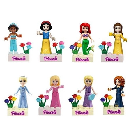 Disney Princess Classic Princess Minifigures Set, Action Figure Block Toys, Assorted Colors, 8 Count