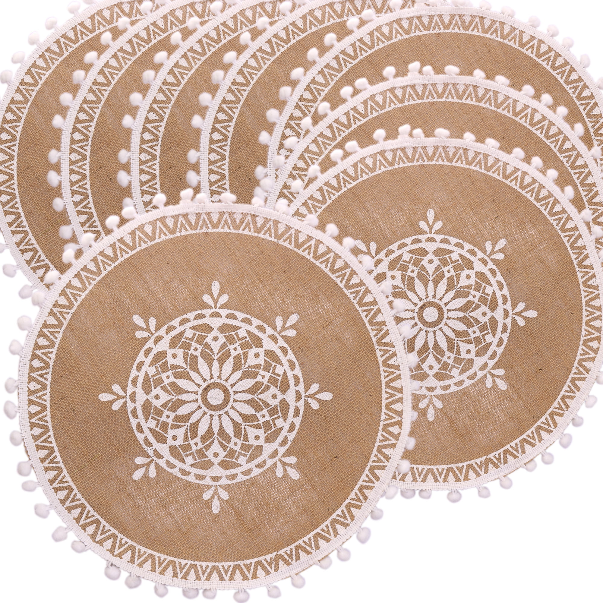 Set of 8 Burlap Round Placemats, 15" Round Burlap Table Mats with