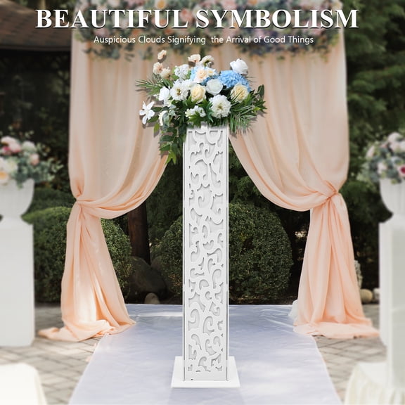 Set of 8 Carved PVC Wedding Columns with LED Lights 47 Inch Hollow-Out Floral Pillars with Cloud Pattern for Wedding