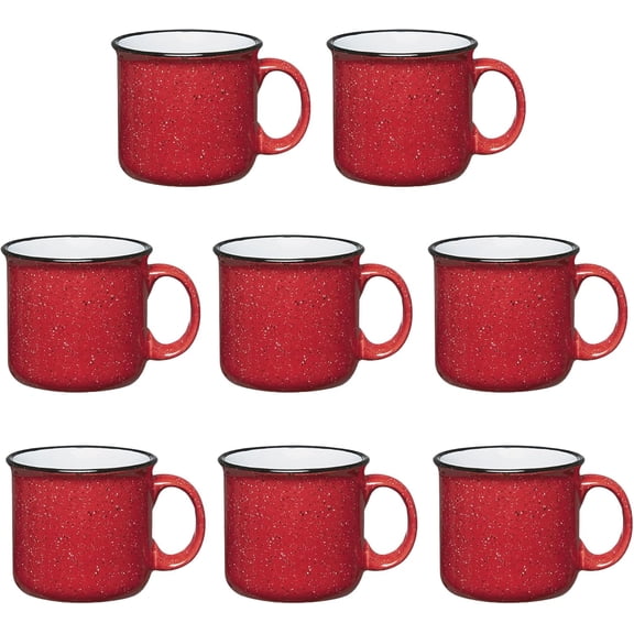 Set of 8 Ceramic Campfire Mugs, 15 Oz, Red