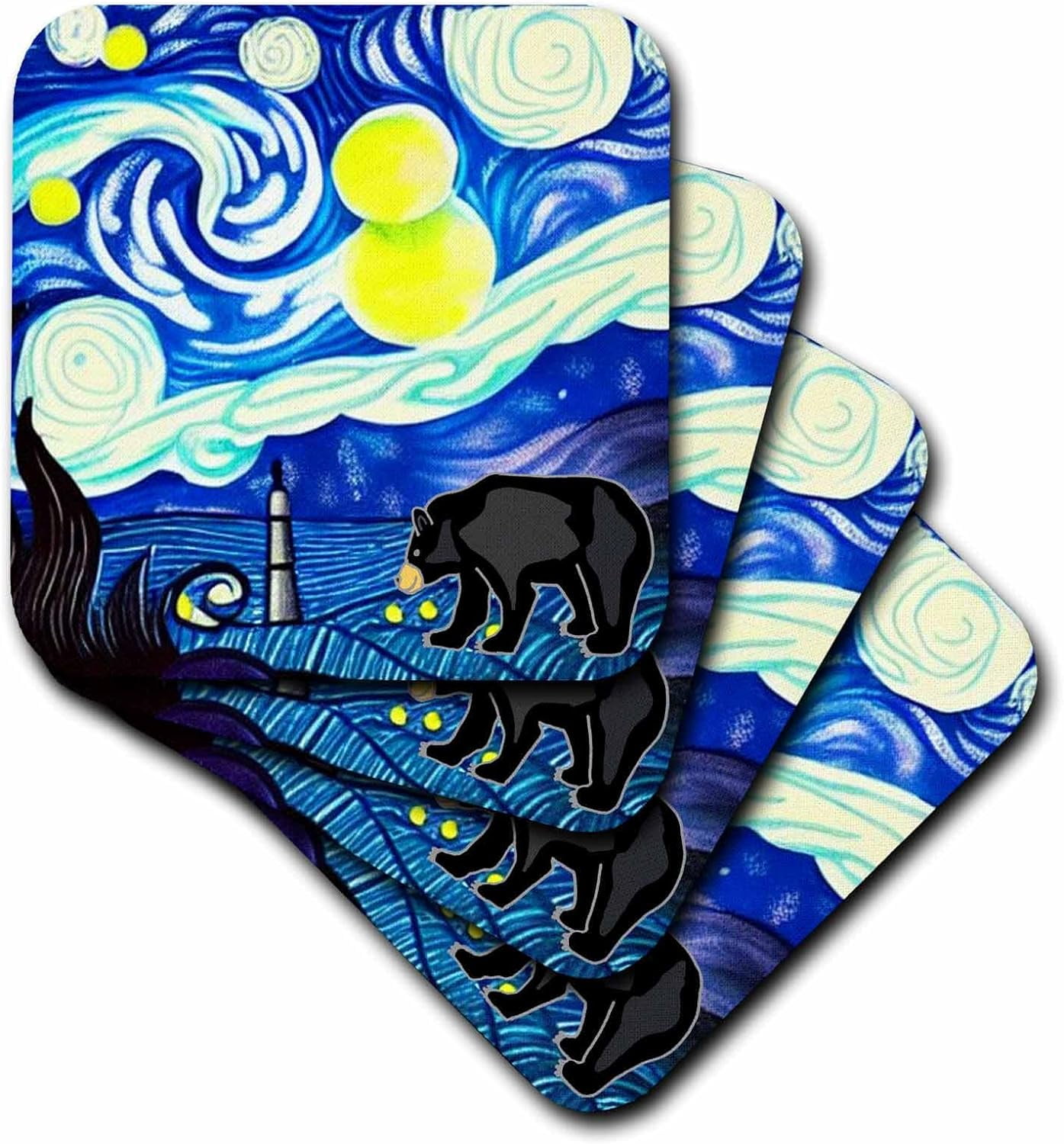 Set of 8 Ceramic Tile Coasters Funny Cute Black Bear in Starry Night Set of 8 Ceramic Tile Coasters Funny Cute Black Bear in Starry Night