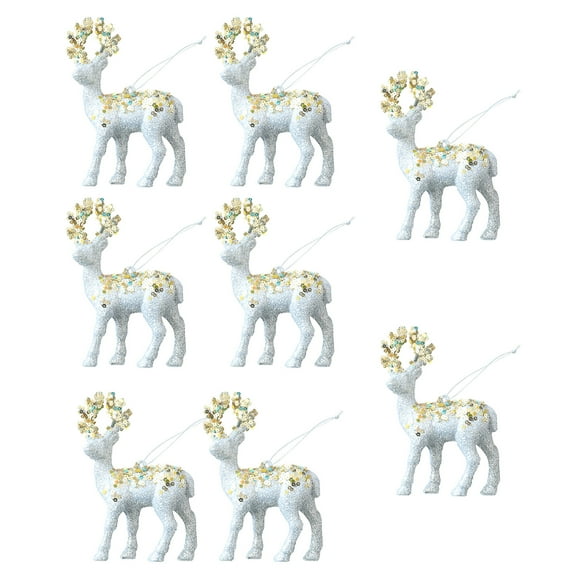 Set of 8 Christmas Reindeers Ornament with Lanyard Flocking Miniature Deer Pendants for Festives Decorations