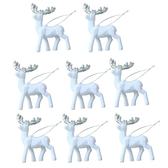 Set of 8 Christmas Tree Reindeers Ornament Miniature Flocking Deer Pendant for Tabletop Stylish Home Decoration
