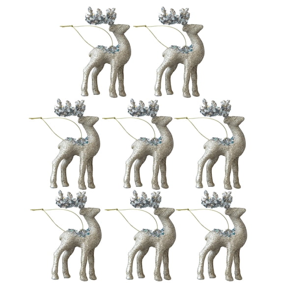 Set of 8 Christmas Tree Reindeers Ornament Miniature Flocking Deer Pendant for Tabletop Stylish Home Decoration