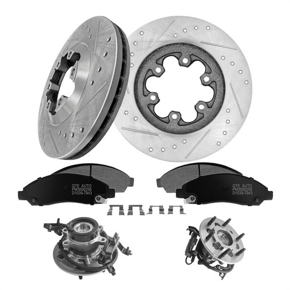 Set of 8 Front 280mm Drilled Slotted Brake Disc Rotors-Ceramic Brake Pad Kit-Wheel Hub Bearing Assembly For 2007 2008 Isuzu I-370