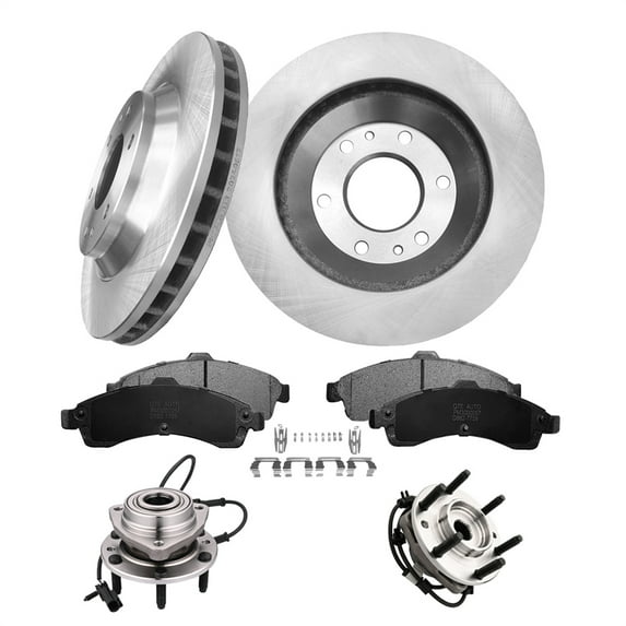 Set of 8 Front 305mm Brake Disc Rotors-Ceramic Brake Pad Kit-Wheel Hub Bearing Assembly For 2004 2005 Buick Rainier