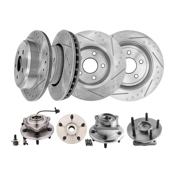 Set of 8 Front 328mm-Rear 320mm Drilled Slotted Brake Disc Rotors-Wheel Hub Bearing Assembly For 2006-2010 Jeep Commander