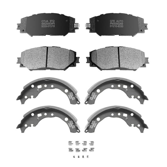 Set of 8 Front Ceramic Brake Pad Kit-Rear Drum Brake Shoe For 2009-2013 Toyota Corolla