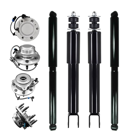 Set of 8 Front-Rear Wheel Hub Bearing Assembly-Shock Absorber For 2005 Chevrolet Silverado 1500 w/ Torsion Bar Front Suspension