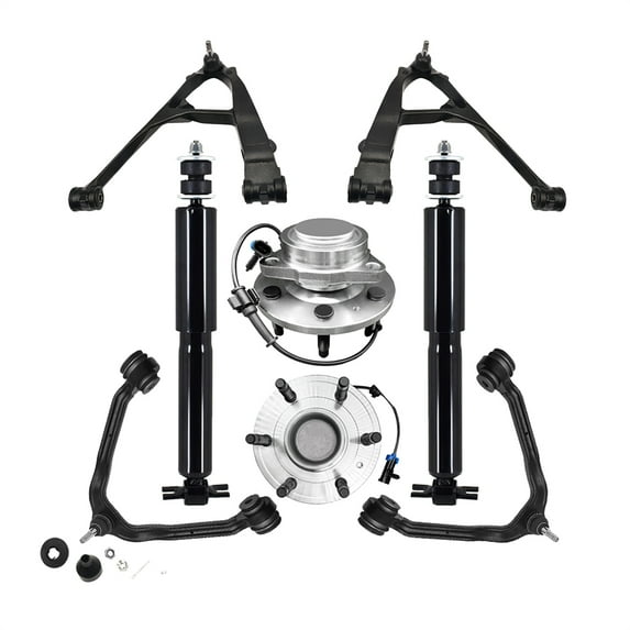 Set of 8 Front Upper and Lower Control Arm Ball Joint-Wheel Hub Bearing Assembly-Shock Absorber For 2007 Chevrolet Silverado 1500 Classic