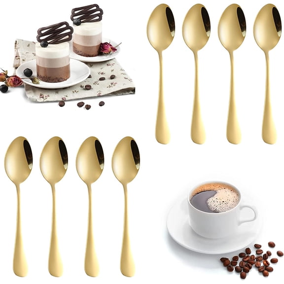 Set of 8, Gold Demitasse Espresso Spoon, SourceTon Gold Mini Coffee Spoons for Dessert, Coffee Sugar, Tea, Appetizer (4.9 Inch)
