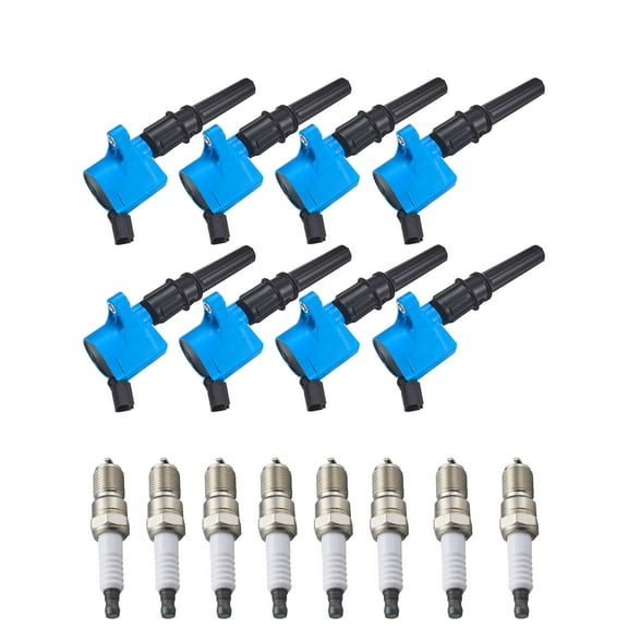 Set of 8 ISA Brand Blue Color Ignition Coils and ISA Brand Spark Plugs Compatible with 1999-2004 Ford Expedition 4.6L V8 Replacement for DG508