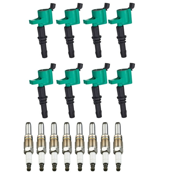 Set of 8 ISA Brand Green Color Ignition Coils and Spark Plug Compatible with 2008-2012 Ford Expedition V8 5.4L Replacement for FD508 DG511
