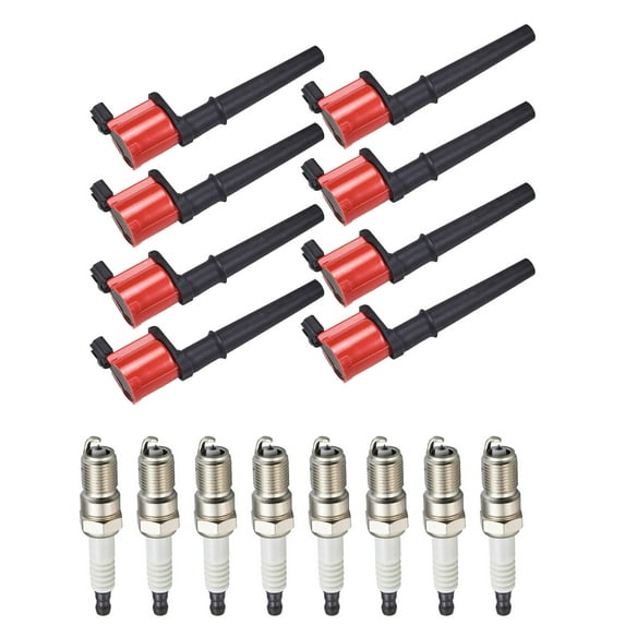 Set of 8 ISA Brand ISA Brand Red Color Ignition Coils and Spark Plugs Compatible with 2002 Lincoln Nagivator 5.4L V8 Replacement for DG512 UF191