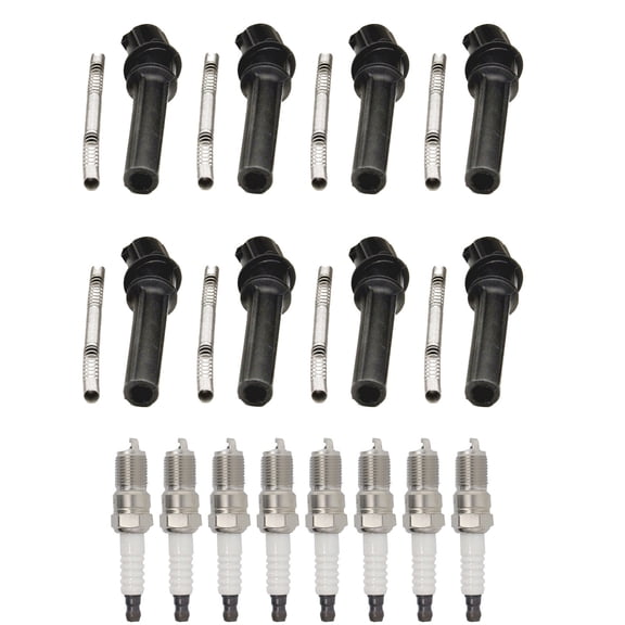 Set of 8 ISA Brand Ignition Coil Boots and 8 ISA Brand Spark Plugs Compatible with 1997-2010 Ford F-150 4.6L V8 Replacement for DG508