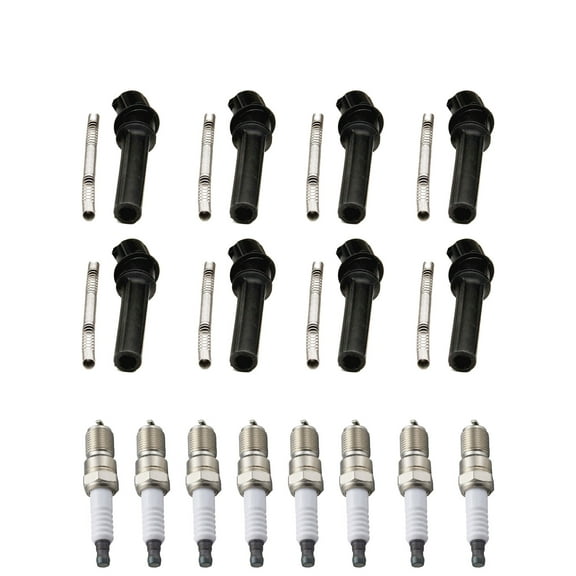 Set of 8 ISA Brand Ignition Coil Boots and ISA Brand Spark Plugs Compatible with 1998-2011  Lincoln Town Car 4.6L V8 Replacement for DG508