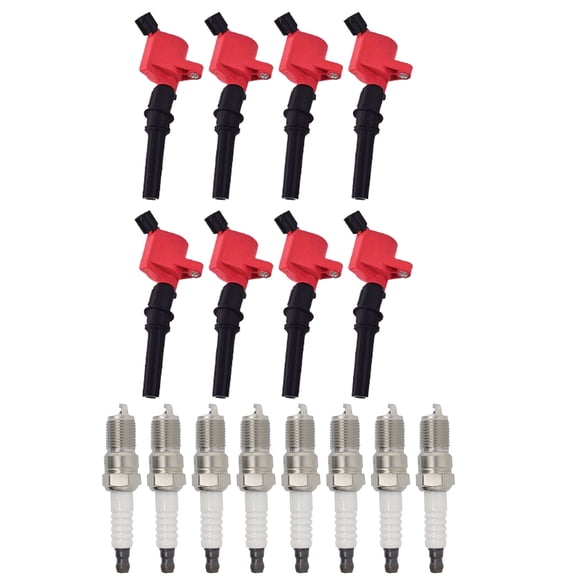 Set of 8 ISA Brand Red Color Ignition Coils and 8 ISA Brand Spark Plugs Compatible with 2000-2005 Ford Excursion 6.8L V10 Replacement for DG508