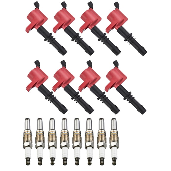 Set of 8 ISA Brand Red Color Ignition Coils and Spark Plug Compatible with 2008-2010 Ford F250 super duty V8 5.4L Replacement for FD508 DG511