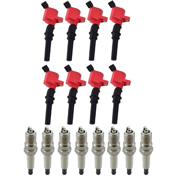 Set of 8 ISA Brand Red Color Ignition Coils and  Spark Plug Compatible with 2012 2013 2014 Ford E250 4.6L V8 Replacement for DG508