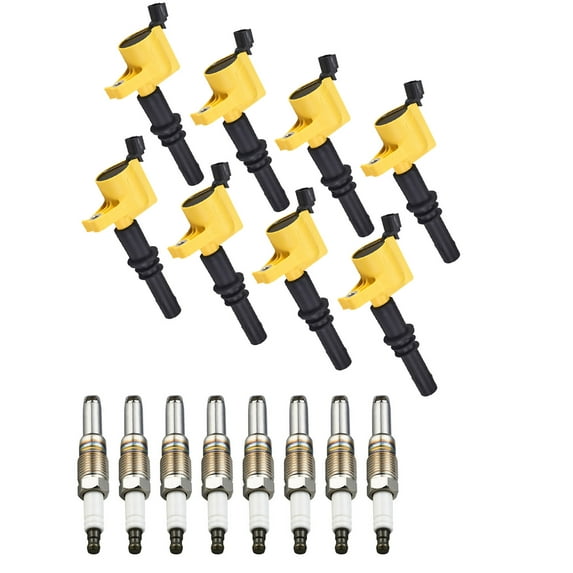 Set of 8 ISA Brand Yellow Color Ignition Coils and Spark Plug Compatible with 2008-2010 Ford Explorer V8 4.6L Replacement for FD508 DG511