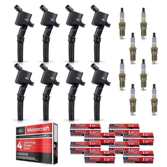 Set of 8 ISA Ignition Coil and 8 Motorcraft Spark Plugs Compatible with 1999-2004 Ford F-250 Super Duty 5.4L V8 Replacement for DG508 SP479