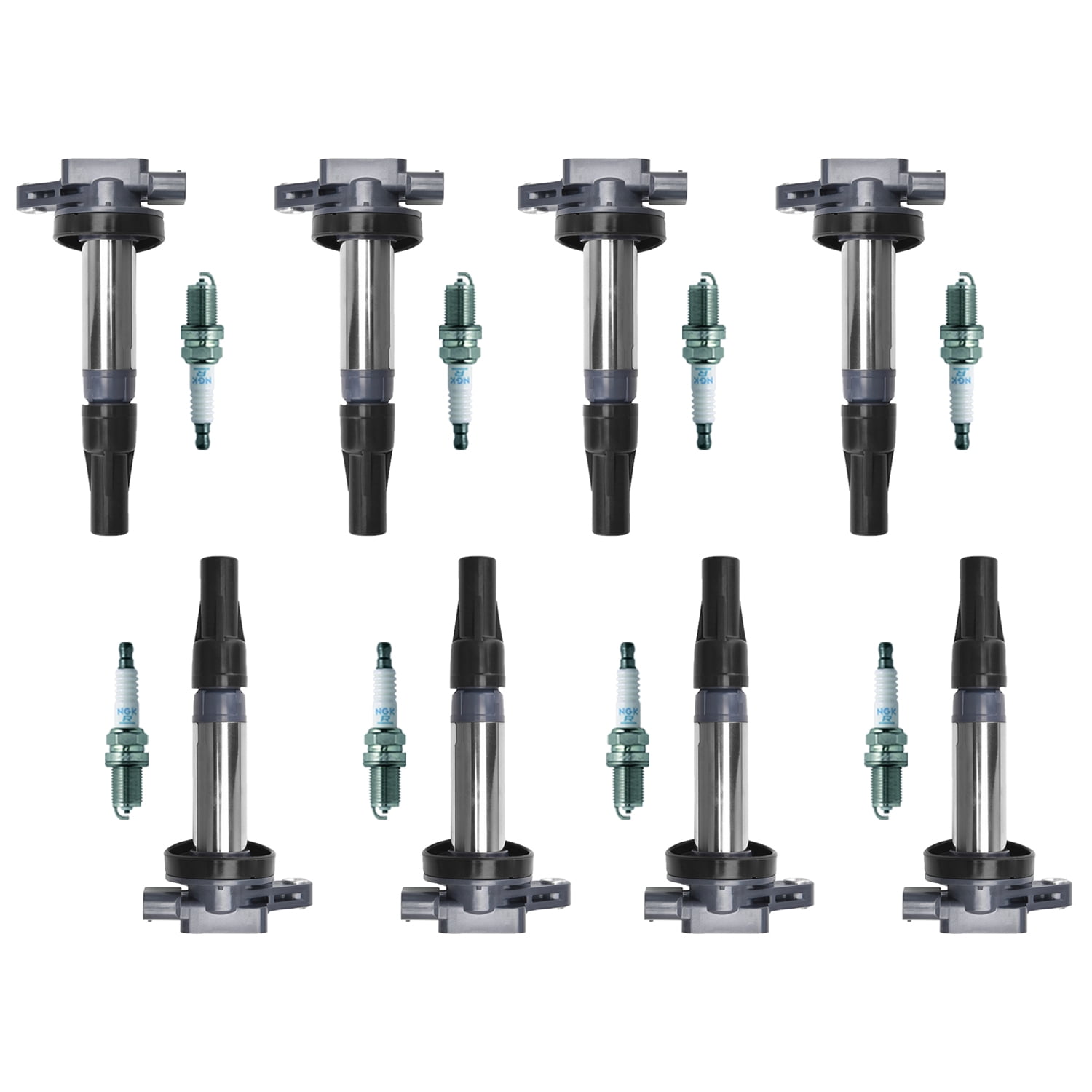 Set of 8 ISA Ignition Coil and NGK Spark Plug Compatible with 2006-2009 Land Rover Range Rover LR3 Jaguar XJR V8 UF519