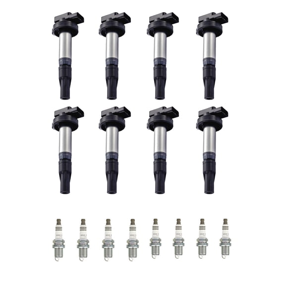 Set of 8 ISA Ignition Coils and 8 NGK Ruthenium Spark Plugs Compatible with 2008-2009 Jaguar Super V8, Vanden Plas, XF, XJR Replacement for UF519