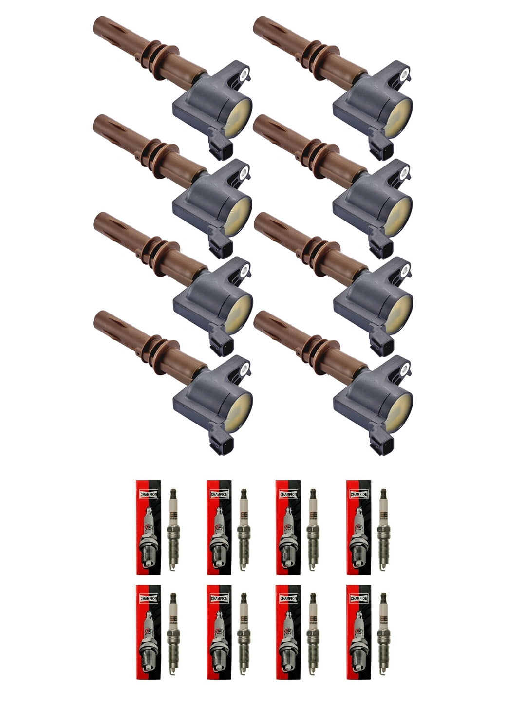 Set of 8 ISA Ignition Coils and Champion Spark Plugs Compatible with 2008-2010 Ford F-150 5.4L Replacement for FD509