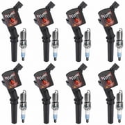 Set of 8 Ignition Coils & 8 Spark Plugs Compatible with Ford Lincoln 4.6L 5.4L V8 Replacement for DG508 Black, Curved