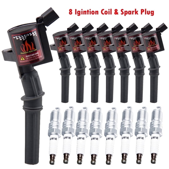 Set of 8 Ignition Coils & 8 Spark Plugs Compatible with Ford Lincoln 4.6L 5.4L V8 Replacement for DG508 (Black, Curved)