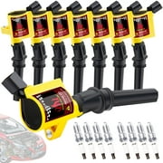 Set of 8 Ignition Coils Pack with 8 Spark Plugs Compatible with 2000-2004 Ford F-150 4.6L 5.4L Replacement for DG508, DG491, Yellow