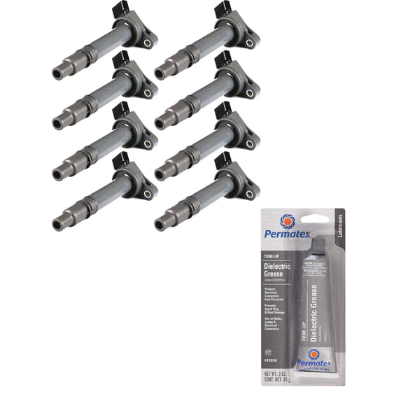 Set of 8 Ignition Coils and Permatex 22058 Dielectric Tune-Up Grease Compatible with 2007-2016 Lexus LS460 4.6L V8 Replacement for UF507