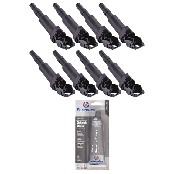 Set of 8 Ignition Coils and Permatex 22058 Dielectric Tune-Up Grease Compatible with 2010-2017 BMW 750i xDrive 4.4L V8 4395cc -ci Replacement for UF592