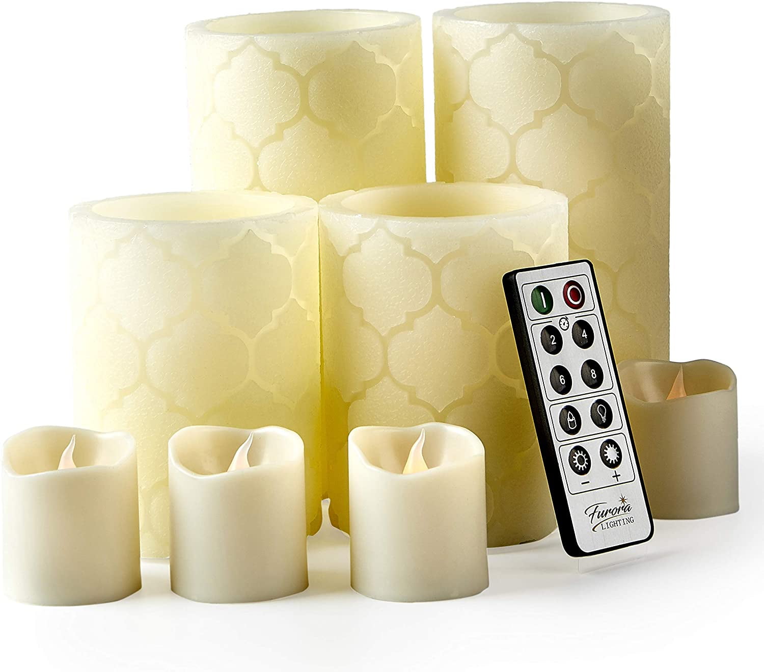 Set of 8 Ivory Flameless Candles with Remote, Battery Operated Pillars