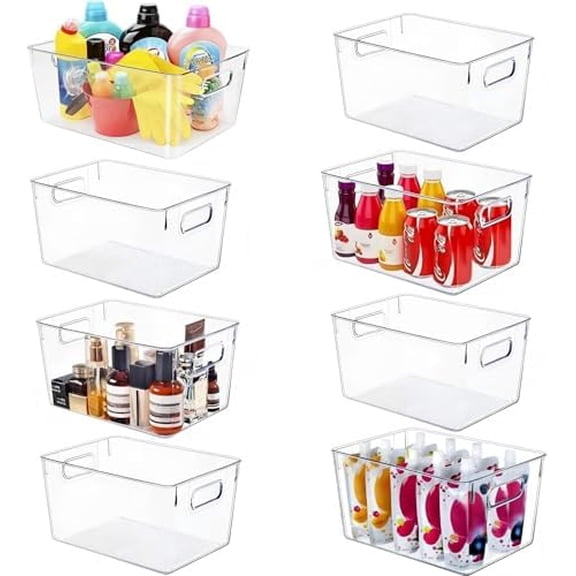 Set of 8 Large Clear Plastic Storage Bins (8L), Storage Containers for Pantry Organization and Kitchen Storage Bins,Home Edit and Cabinet Organizers