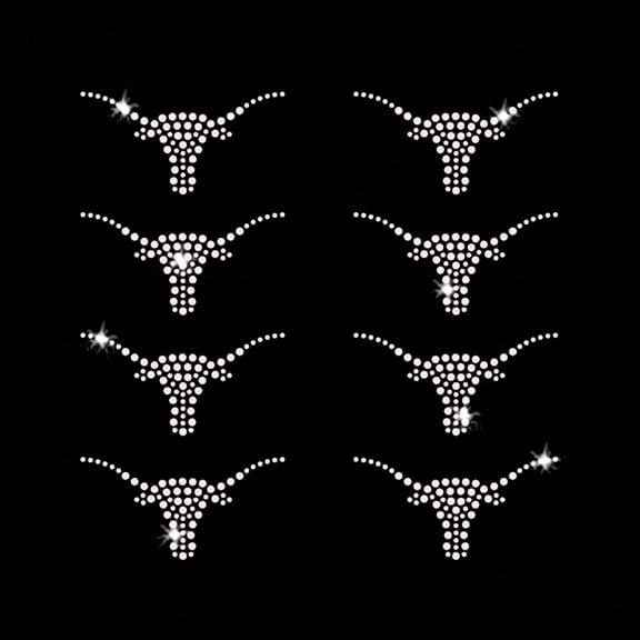 Set of 8 Longhorns Small Iron-on Clear Rhinestone Transfer by JCS Rhinestones