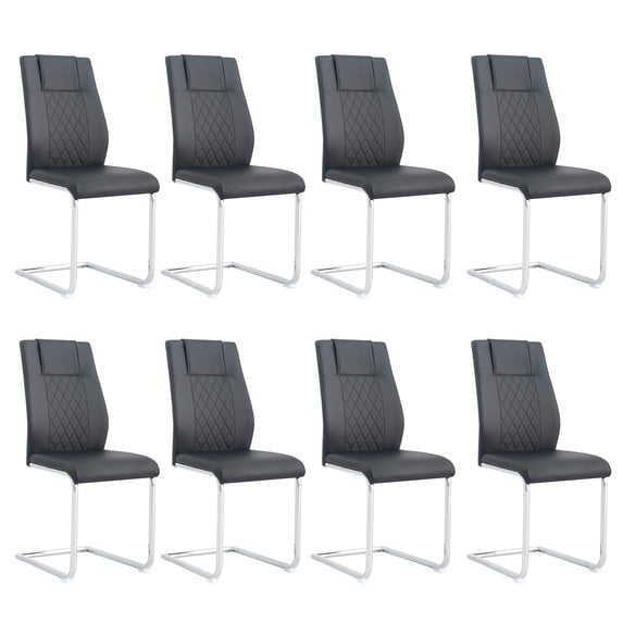Set of 8 Modern Dining Chairs, Black PU Faux Leather Padded Seat with Metal Legs for Dining Room