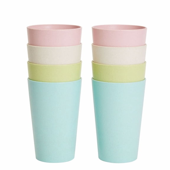 Set of 8 Pack Wheat Straw Drinking Cups for Kids & Kitchen Dinnerware, 4 Colors,FloreceBien