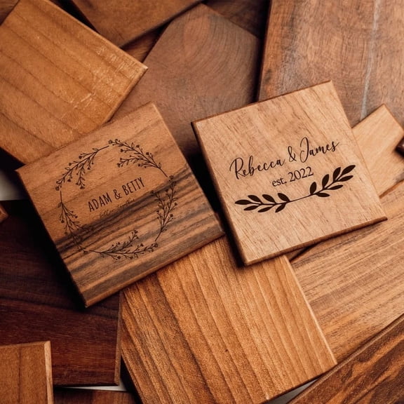 Set of 8 Personalized 4.7" Square Walnut Coasters Handmade Custom Laser Engraved Table Protector